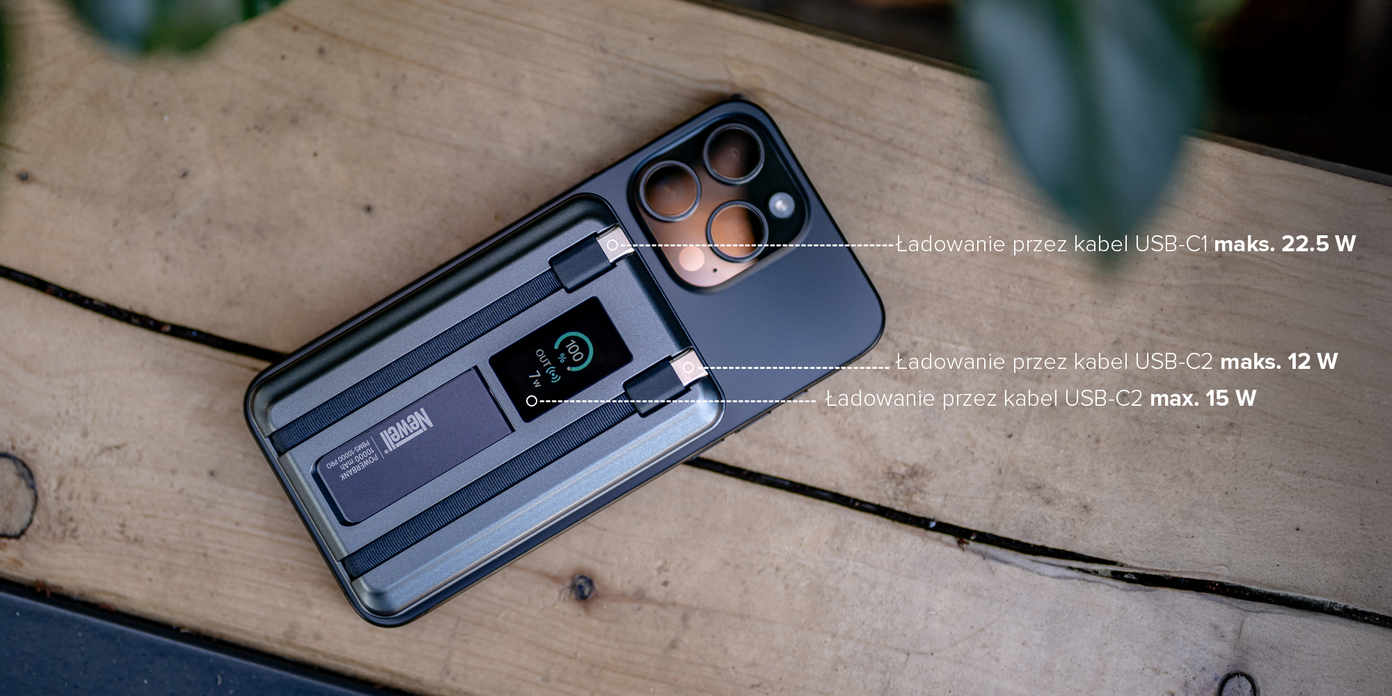 Power Bank Newell MS-10000 Pro MagSafe 10000 mAh 2x USB-C - szary